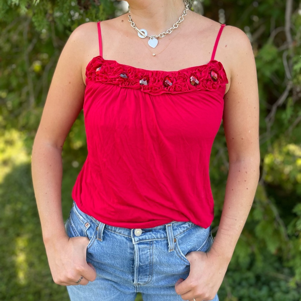 Vintage Candie’s Red Jeweled Top Y2K